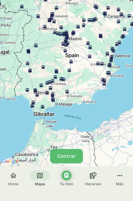 Mapa de trenes en la app Trainradar24