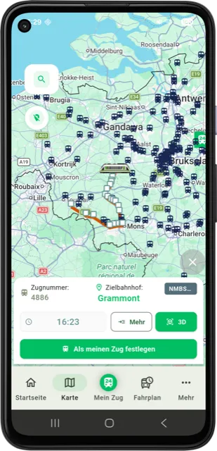 Carte des trains en direct de Trainradar24 en Belgique, destination Grammont