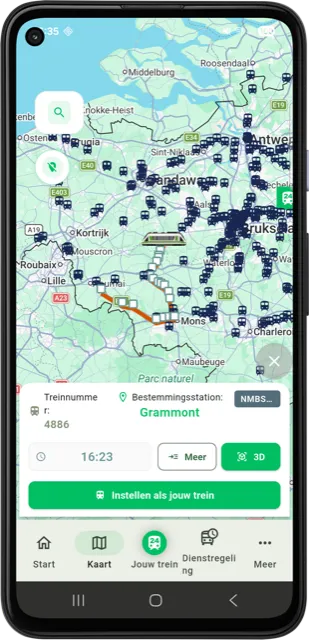 Trainradar24 live treinenkaart in België, bestemming Grammont